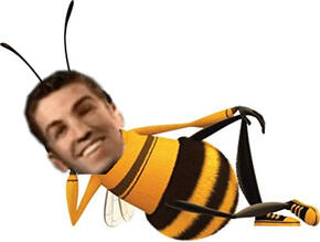 Barry B Benson but with Stanley from The Stanley Parable's face edited onto his own. The Stan-bee Parable, if you will.